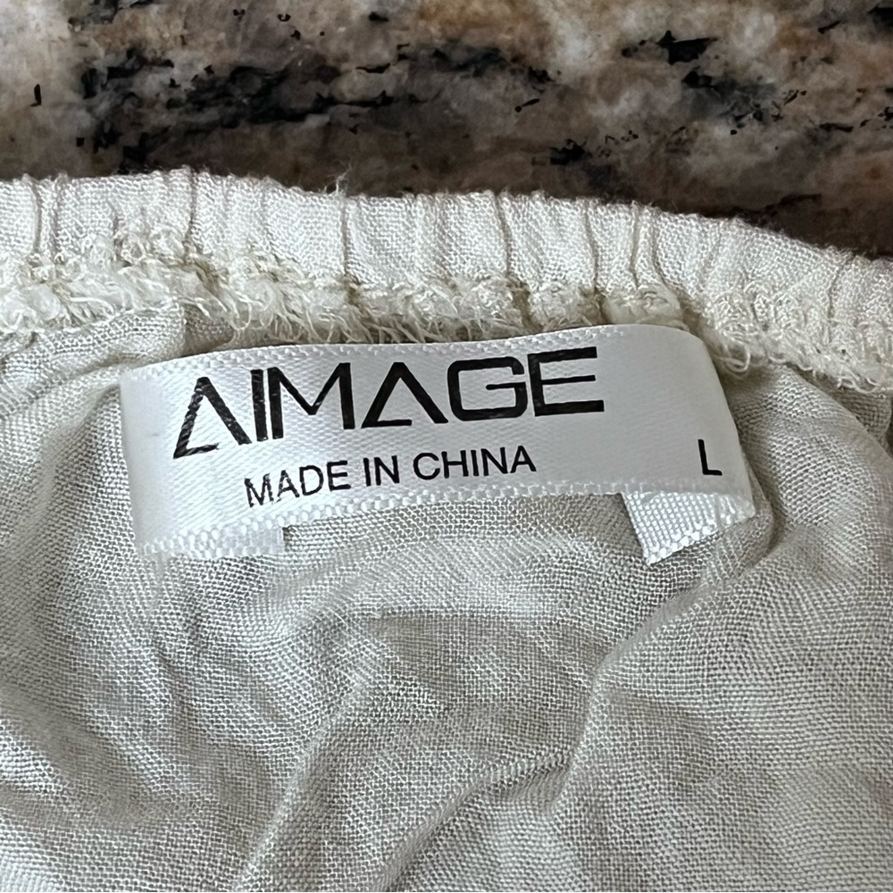 Aimage Women’s Cream Ivory Pintuck Boho Tunic Mini Dress L Semi Sheer Crochet - Picture 9 of 11